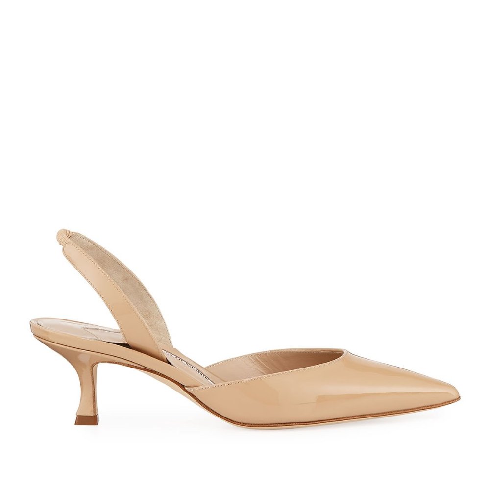Carolyne Low-Heel Patent Halter Pumps
